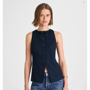 Madewell Vest Womens 2 Crewneck Cutaway Midnight Navy Drapey Twill Button NW061